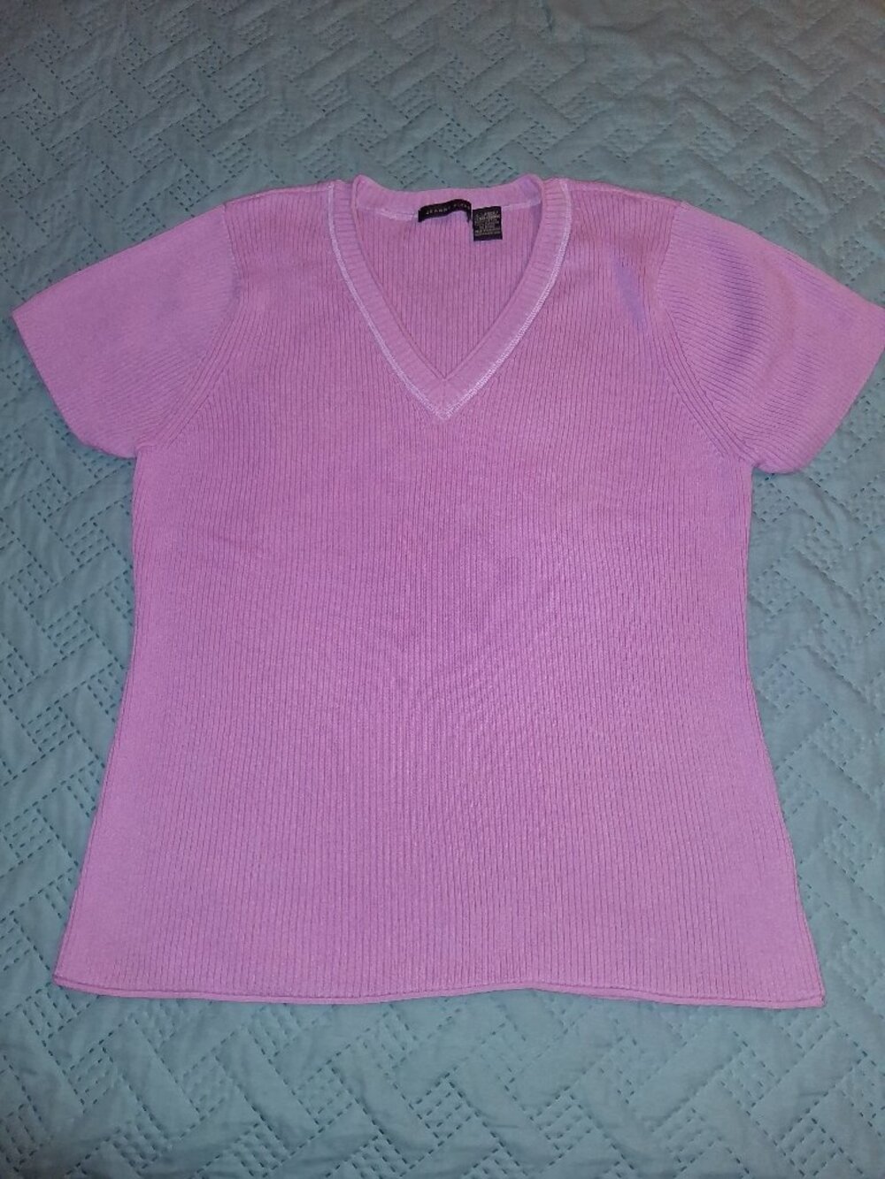 Pink Rib Knit V-Neck Sweater-size XL